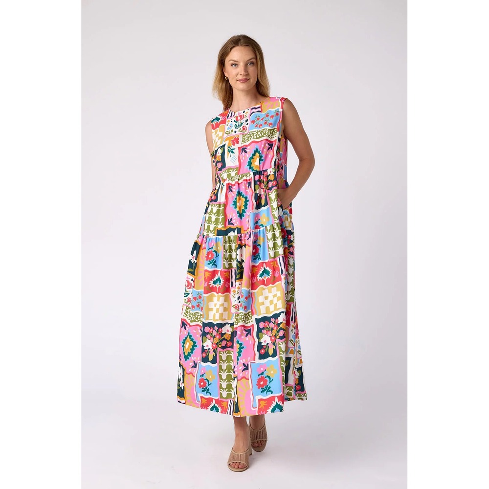 Crosby mollie burch Arlington Floral Maxi Dress Tiered Button Back Multi colored